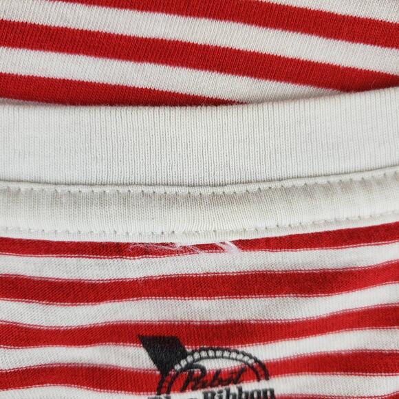 Pabst Blue Ribbon Shirt Womens Small T Shirt Tee Striped Red White Top Preppy - Picture 7 of 8